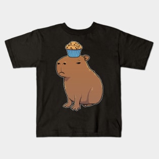 Capybara with Chocolate Chip Muffin on its head Kids T-Shirt